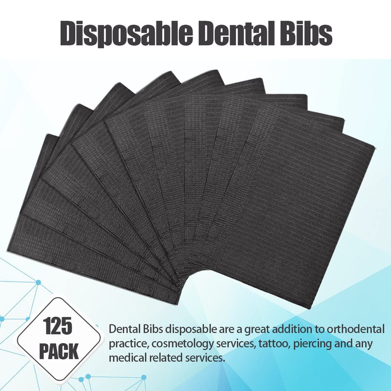 125 Pcs Disposable Patient Dental Tubes, 13"x18", 3-Ply Waterproof Piercing Tattoo Paper Napkin Cloth for Dental Clinic, Tattoo Station and Salon (Black) Black
