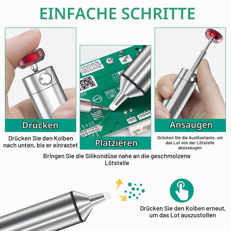 All-Metal Vacuum Soldering Extraction Desoldering Pump, with 2 Silicone Nozzles and 2 Soldering Wires, High Suction Power, High Temperature Resistant, Perfect Desoldering Tool for Soldering Removal 1