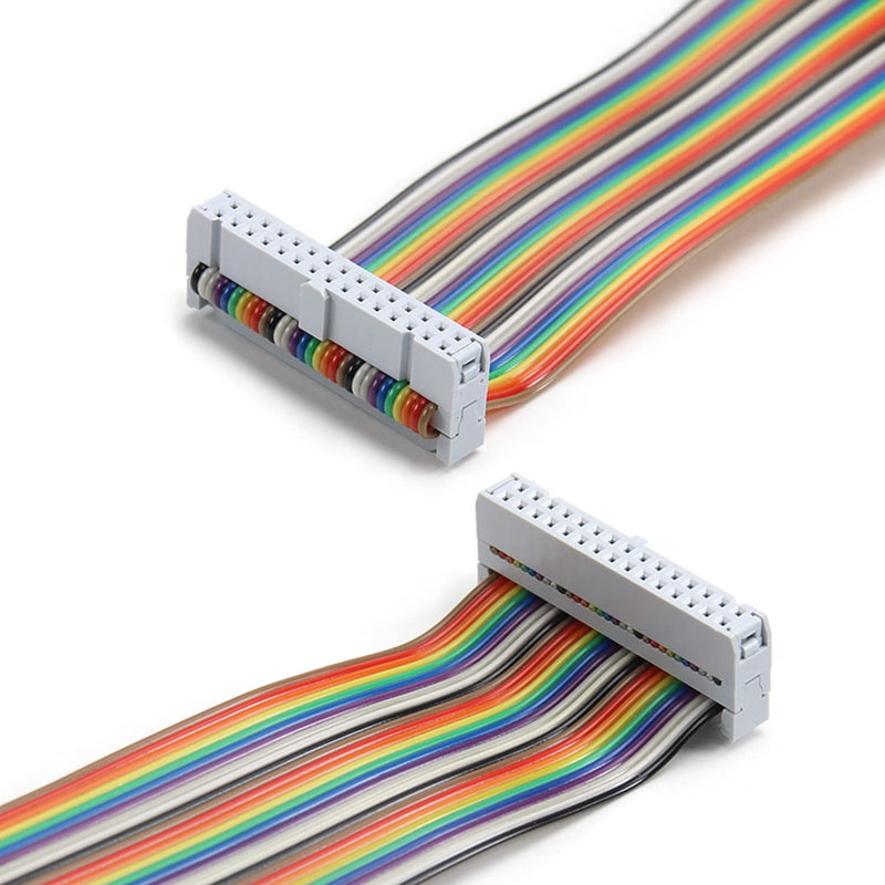 Fielect 2pcs IDC Rainbow Wire Flat Ribbon Cable 30 Pin 30cm Length 2.54mm Pitch