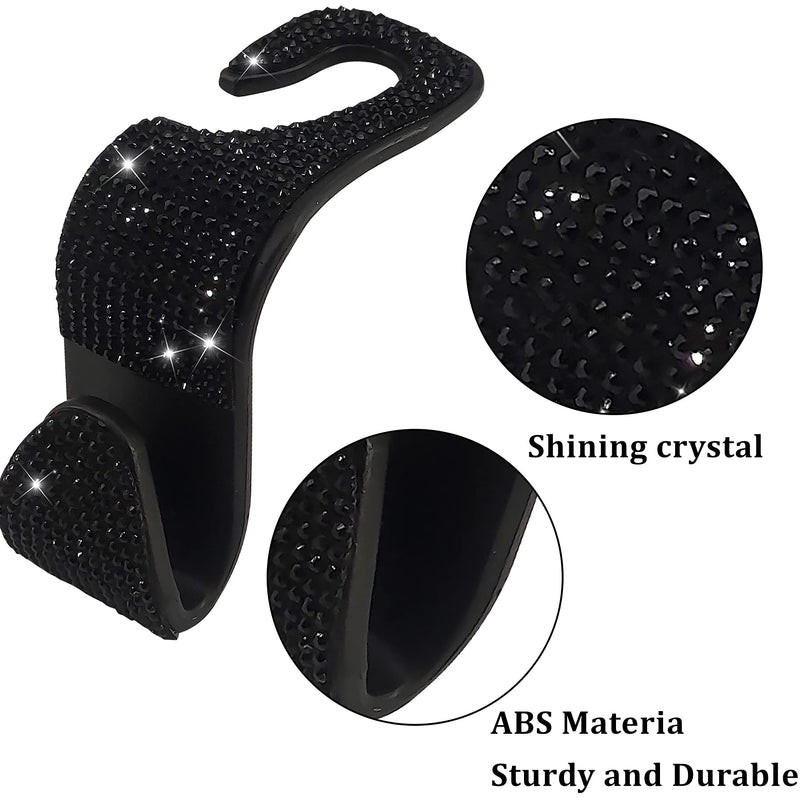 2 Pack Car Hooks, 2021 New Bling Rhinestones Crystal Hooks Car Decorations Auto Seat Back Organizers Strong and Durable Backseat Hanger Storage Universal for SUV Truck Vehicle (Black2) Black2