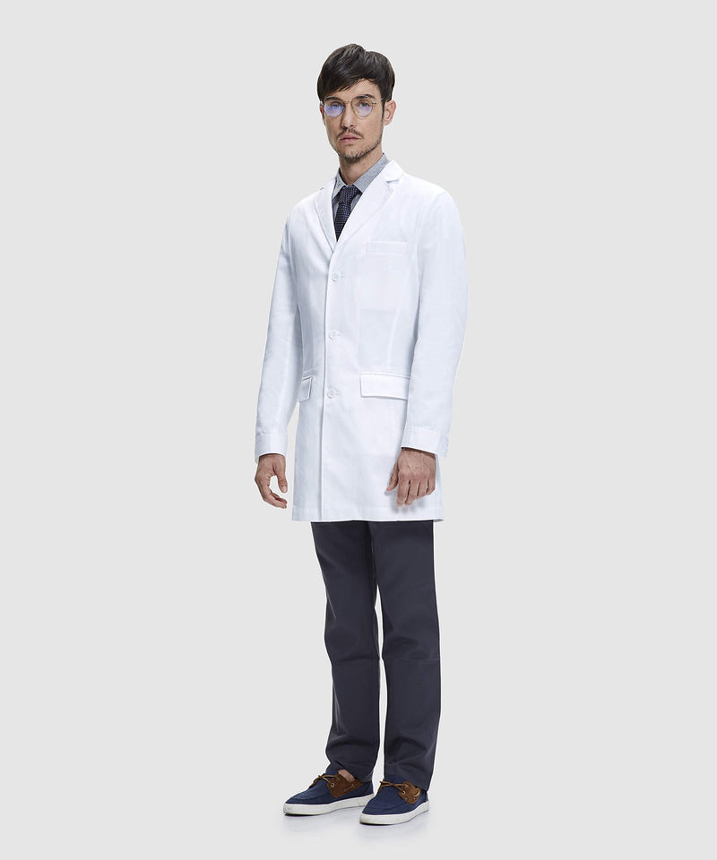 Dr. James Men’s Lab Coat – White Medical Coat, Slim Tailored Fit, Consultation Length 36”, OEKO-TEX® Certified Medium