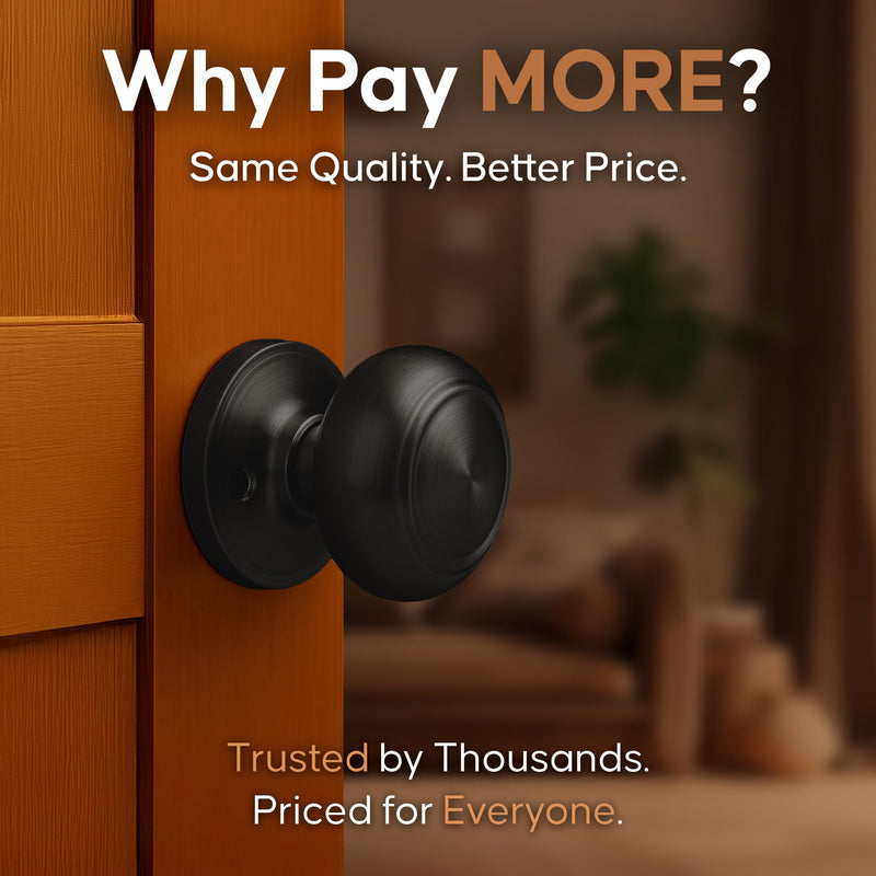 Copper Creek Colonial Passage Interior Door Knob – ANSI Grade-3 Certified, Modern Heavy Duty Handle, Easy Install and Reversible for Bedroom, Bathroom and Closets – Matte Black (2 Pack) 2 Pack