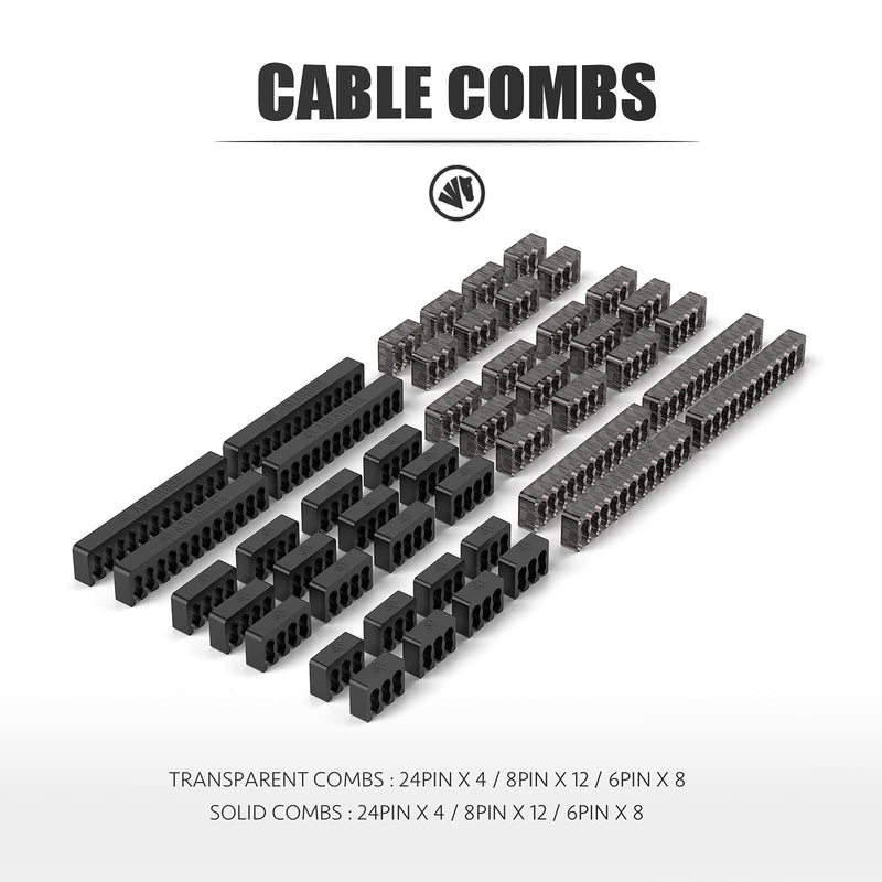 ASIAHORSE 18AWG Power Supply Sleeved Cable /24pin ATX /4+4pin EPS /2 x 6+2pin PCI-E PSU Extension Cable Kit 30cm Length with Two Color Combs, Black(11.8inch/30cm) 4 packs
