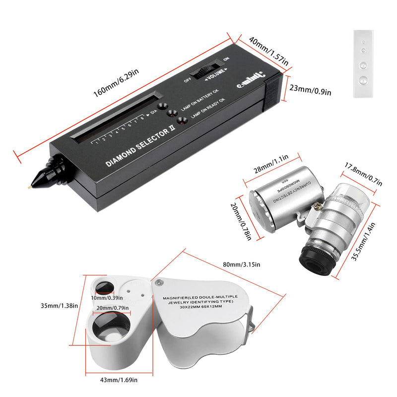 Diamond Test Pen High Accuracy Electronic Jewelry Diamond Tester Professional Diamond Detector with 2x30x Magnification Mini LED Foldable Magnification Set 1