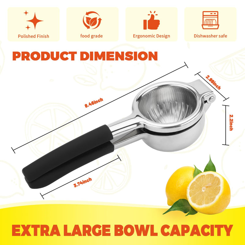 Lemon Squeezer,304 Stainless Steel Citrus Press Juicer,Non-Slip Grip Design Manual Juicer,Heavy Duty Manual Citrus Press Juicer & Lime Squeezer-Silver & BLack Silver & BLack