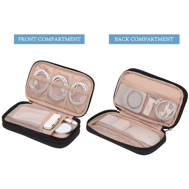 FINDCOZY Travel Cord Electronic Organizer, Electronic Accessories Double Layer Case, Travel Essentials for Cable, Charger, Phone, Hard Drive, USB, SD Card, AirPod, Black
