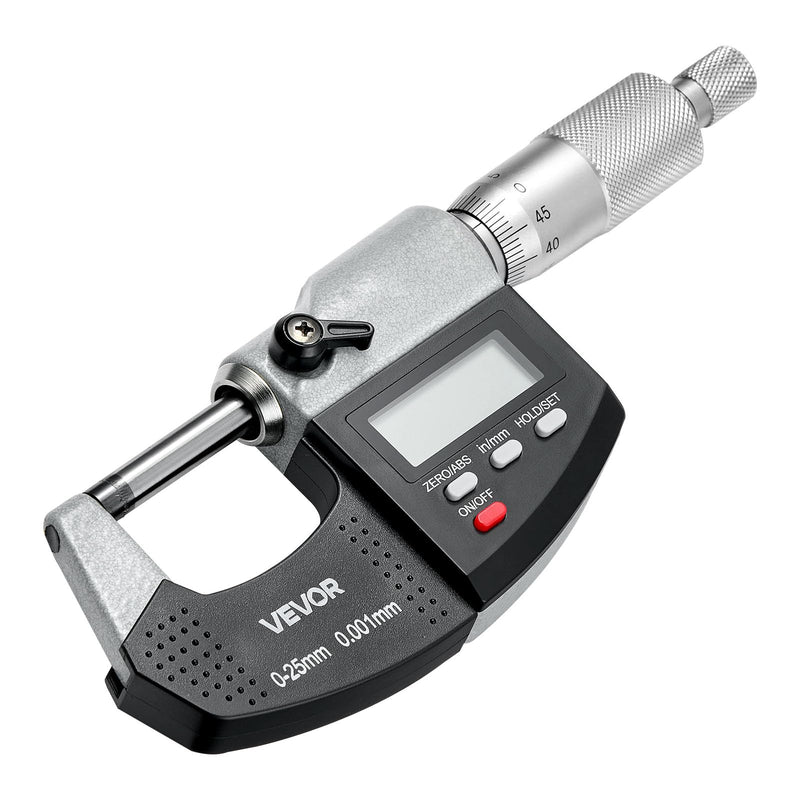 VEVOR Micrometer, Digital Micrometer, Measuring Range 0-25.4mm, Resolution 0.001mm, Highest Precision 0.003mm Accuracy, LCD Display, Inch/mm Switching, Carbide Tip, with Case