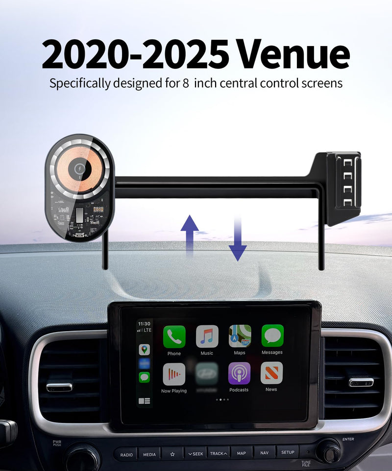 Wireless Charging car Phone Holder for Hyundai Venue 2020-2025 Accessories 8-inch Screen Fixed Clip,360° Rotation car Phone Mount Compatible with MagSafe