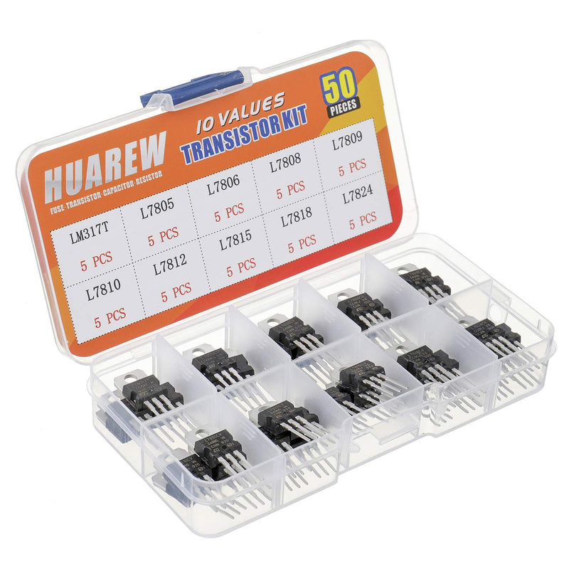 HUAREW 10 Values 50pcs Positive Fixed Voltage Regulator LM317T L7805 L7806 L7808 L7809 L7810 L7812 L7815 L7818 L7824 TO-220 Package IC Classification Kit