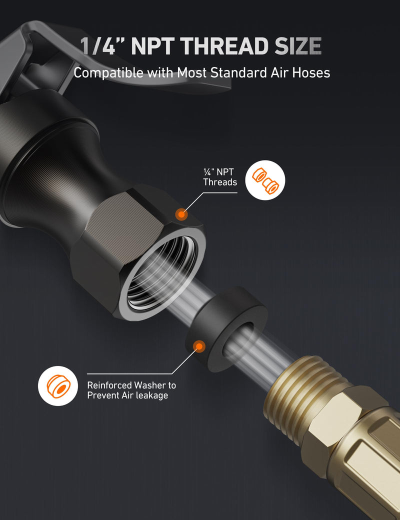 AstroAI Air Chuck, No Air Leakage Double Jaws Lock on Tire Chuck, Open Flow Heavy Duty Brass and Stainless Steel Air Chuck with Clips for Inflator Gauge Compressor Accessories