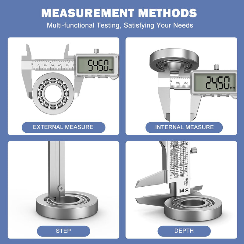 HDLNKAK 6”/150mm Rechargeable Digital Caliper, Inch/MM Conversion Caliper Measuring Tool with Large LCD Screen, Stainless Steel Caliper Tool for DIY/Household/3D-printing. White