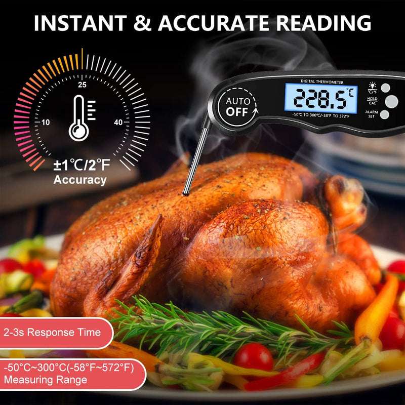 CIRYCASE Digital Meat Thermometer, Instant Read Roasting Thermometer | External Probe with 2 Long Probes & Magnet Grill Thermometer, Alarm Function, Thermometer Laboratory Thermometer for Kitchen