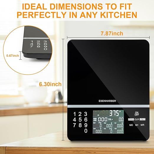 Food Scale with Nutritional Calculator, Calorie Scale, Kitchen Scales Digital Weight Grams and Ounces, for Meal Prep, and Weight Loss, Units in Lbs, Grams, Ounces, Batteries Included Silver