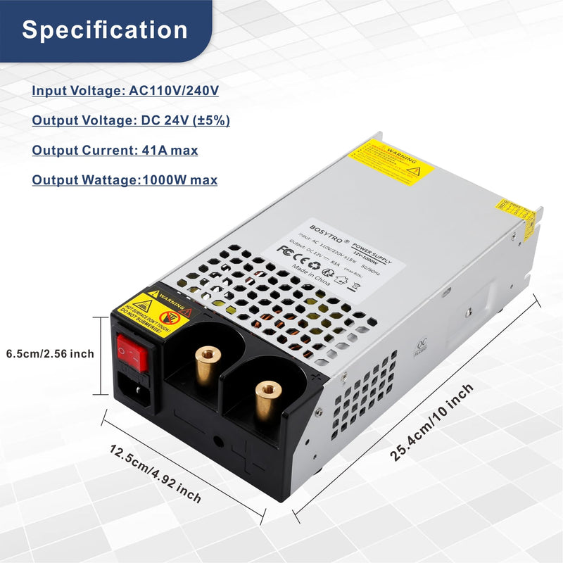 BOSYTRO switching power supply 24V 41A 1000W power supply transformer power supply transformer 230v to 24v power supply SMPS for LED strips, CCTV, radio, camera, laboratory power supply