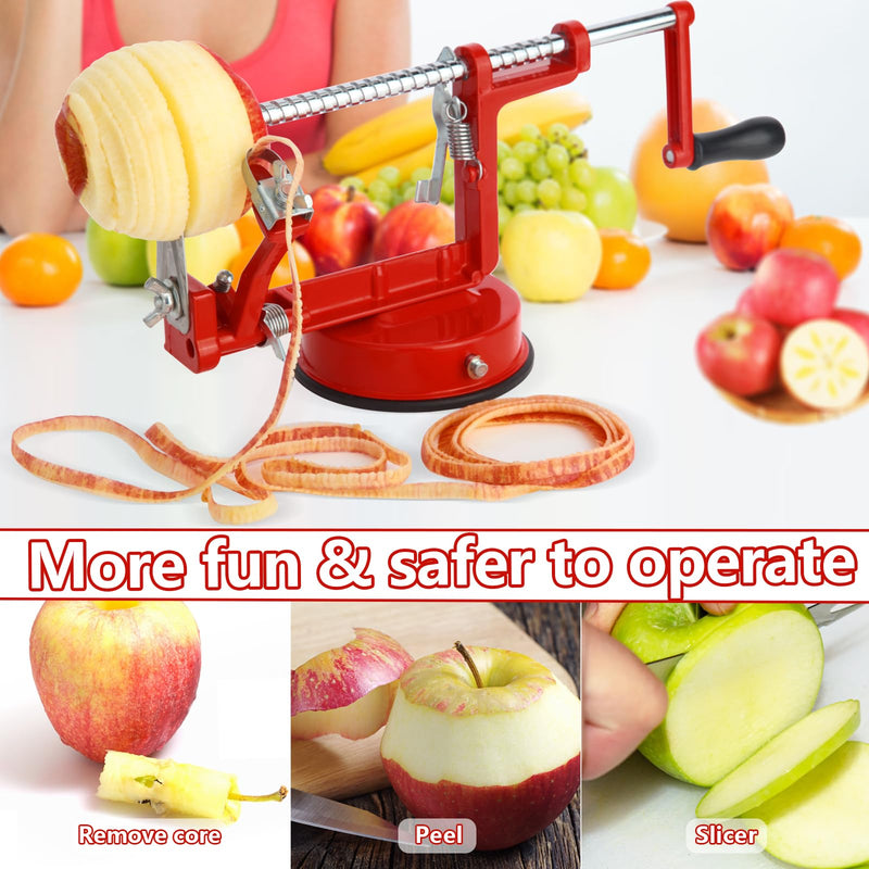Apple Peeler Corer,Apple Slicer With Stainless Steel Blades,Fruit Cutter Machine, Convenient and Funny, Creative Kitchen Tool Gift for Baking Lover（Red） Red 1 Blade