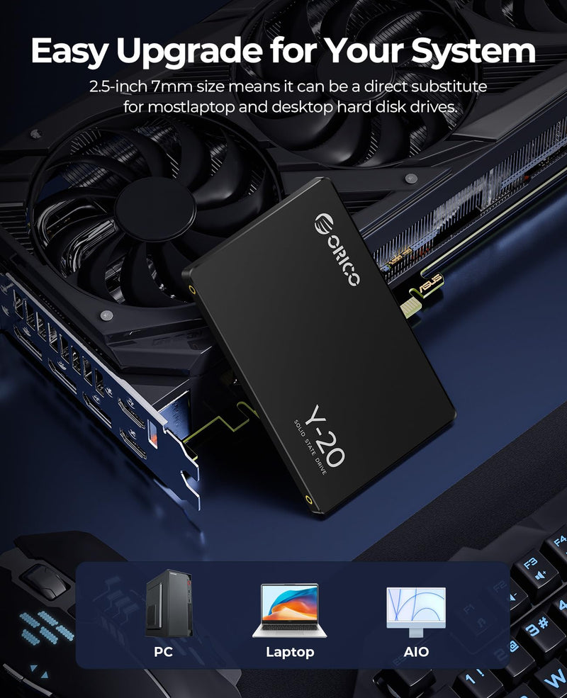 ORICO 2TB SATA SSD 2.5 Inch Internal Solid State Drive, Read Speed up to 500MB/s, SATA III 6Gbps for Desktop Laptop NAS DIY External Drive - Y20