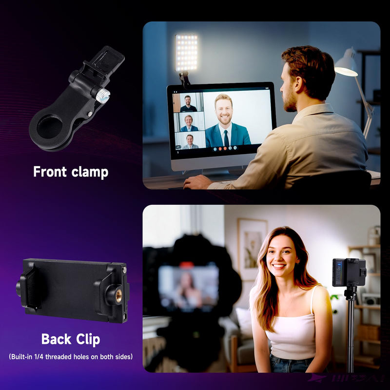66 LED RGB Selfie Light, Dual Clip Phone Light LED Video Light Compatible with Phone, iPhone, iPad, Laptop for Zoom/TikTok/YouTube Videos 4.1x3.0 in