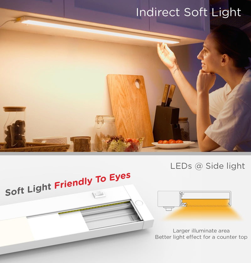 16 Inch Under Cabinet Lighting Plug in, 9W 120V 3 Color 3000K/4000K/5000K, 3 Brightness, Super Bright, Ultra Thin Under Counter Lights for Kitchen, Linkable LED Cabinet Light, White White,1 Pack 16 Inch