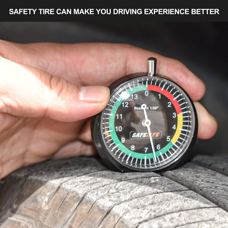 Tire Tread Depth Gauge, Dial Type Tire Tread Depth Gauge Professional for Motorcycle, Car,Truck and Bus,Easy Reading Tyre Tread Depth Gauge in 32nds 1 PACK