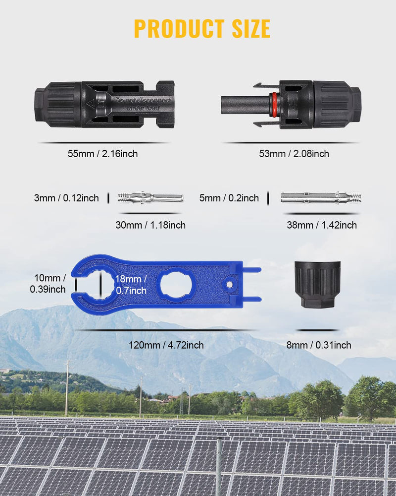 BougeRV 12 PCS Solar Connectors with Spanners Solar Panel Cable Connectors 6 Pairs Male/Female(10AWG) 6 Pairs 10AWG Male/Female & 1 pair of spanners