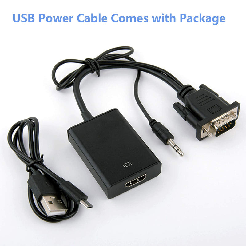 VGA to HDMI Adapter for Connecting Traditional VGA Interface Laptop, PC to HDMI Monitor or Projector, 1080P VGA Male to HDMI Female Converter with 3.5mm Audio Lead and Power Supply Port 1 Pack