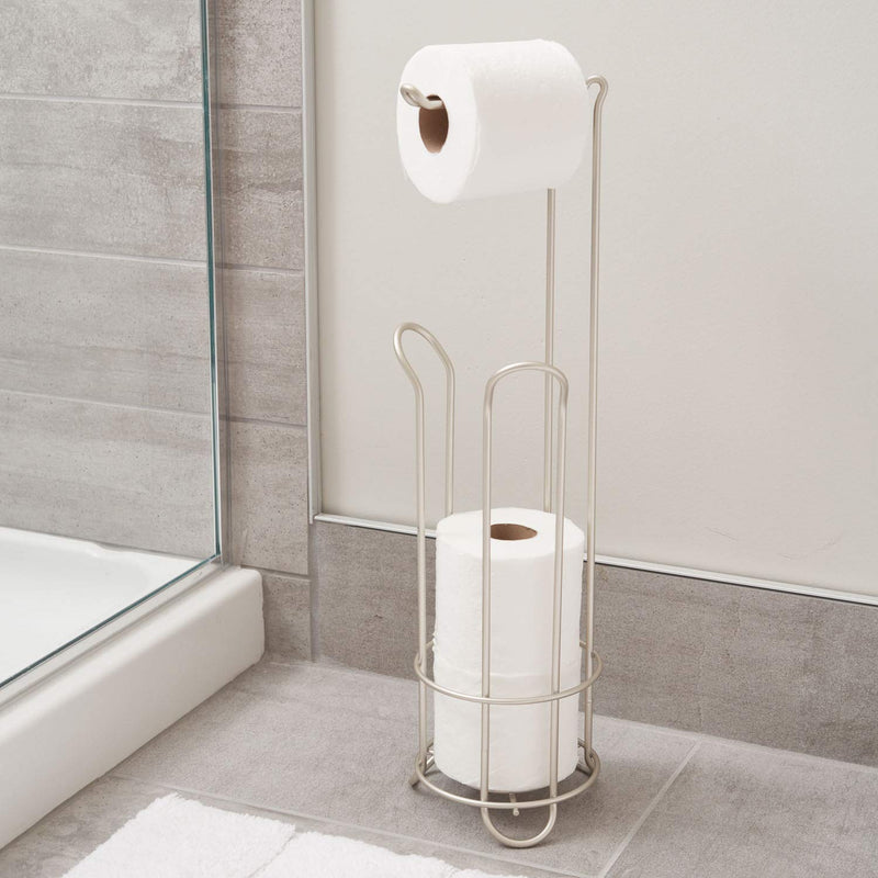 iDesign Classico Metal Toilet Tissue Roll Reserve Organizer for Bathroom, Compact Organizer, Holds 4 Rolls of Toilet Paper, Satin Silver | Classico Collection Pc Satin Pack of 1
