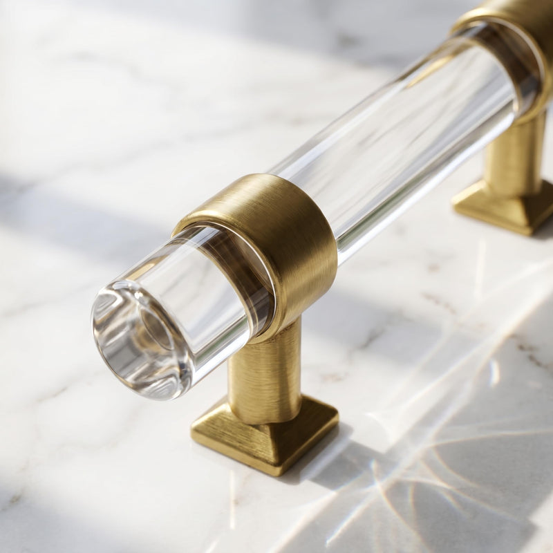 Orger 10 Pack Acrylic Cabinet Handles 3 Inch Cabinet Pulls Clear Crystal Cabinet Pull Handles for Kitchen Bedroom Bathroom Hardware Knobs and Pulls Hole Center: 3 inch Antique Brass