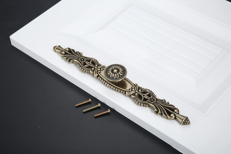 5PCS Knobs Handles with Plate, 10.2" Antique Bronze Cabinet Pulls, Vintage Knobs for Drawer Furniture Door Bedroom Kitchen Cupboard with 15 Screws 5 Pieces 5#