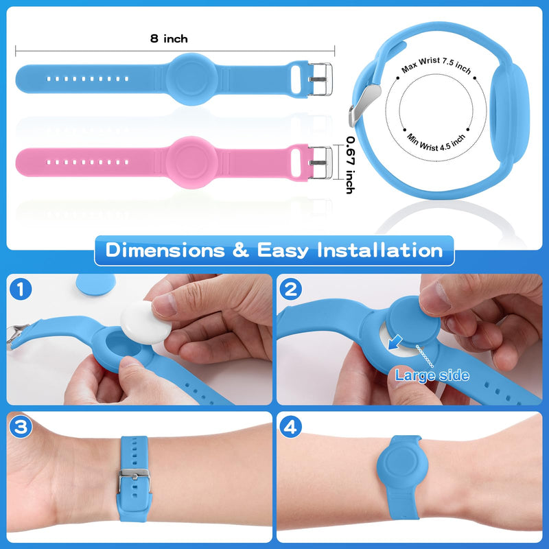 Waterproof Air Tag Bracelet for Kids(2 Pack), Soft Silicone Air Tag Hidden Wristband Kids, Lightweight GPS Tracker Compatible with Apple AirTag (Grow in Dark Blue & Pink) ‎‎‎‎‎‎Grow in Dark Blue & Pink