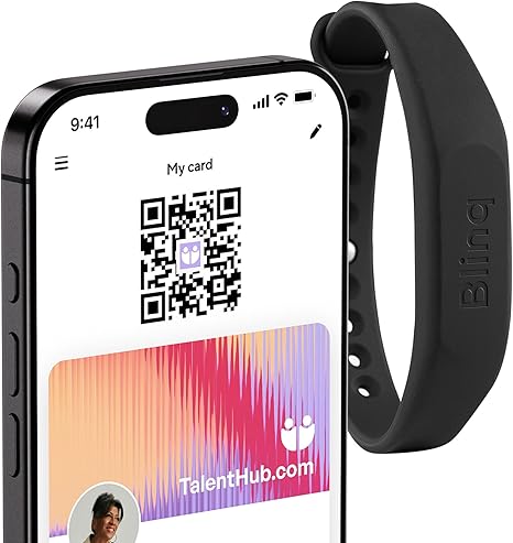 Digital Business Card Wristband - Tap to Share NFC Tag & QR Code - Compatible with iPhone & Android- No App or Subscription Required (Black)