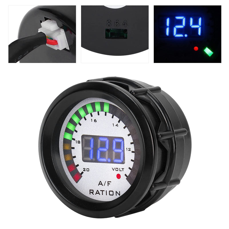 52mm Car Air Fuel Ratio Gauge LED Blue Digital AFR Kit for 12V 4/6/8 Cylinder Gasoline Ehicle Air/Fuel Display with Narrowband O2 Oxygen Sensor Sender Unit Boat Sending Water