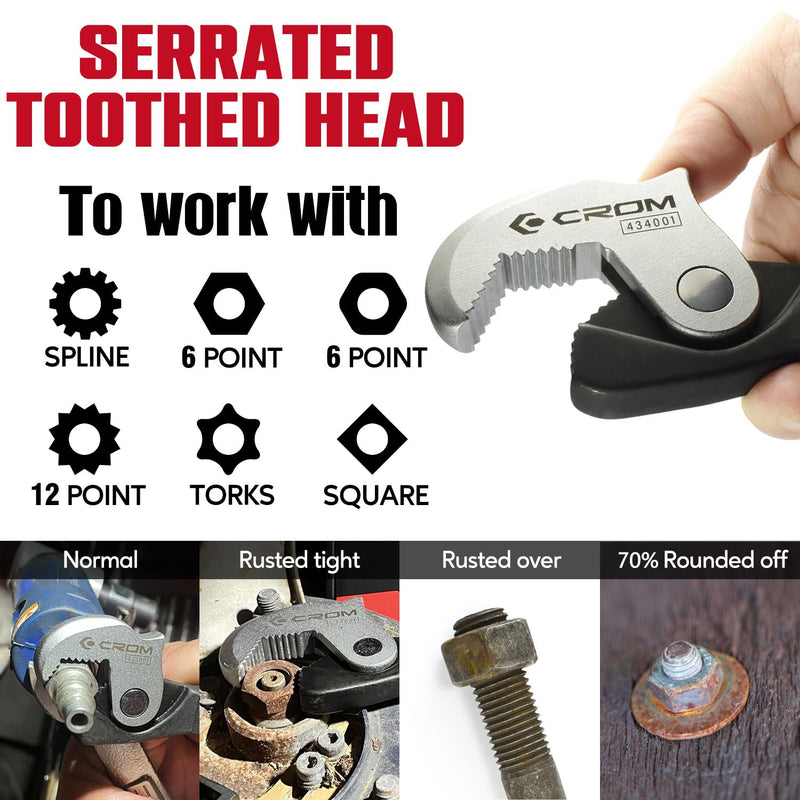 CROM Adjustable Crowfoot Wrench Set - Spring Loaded Wrench – Male & Female Square Drives Work With Ratchet, Breaker Bar, Extension Bar (3 Piece Set (1/4", 3/8", 1/2")) 3 Piece Set (1/4", 3/8", 1/2")