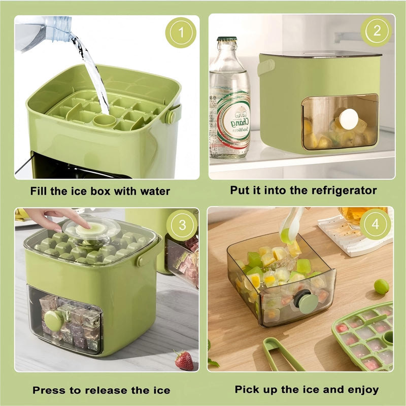 Ice Cube Tray with Lid & Bin Ice Maker for Freezer Ice Trays Ice Container- Ice Molds for Whiskey, Cocktail, Coffee Drinks, Beer with Ice Tongs Kitchen Gadgets Tools (Green) Green