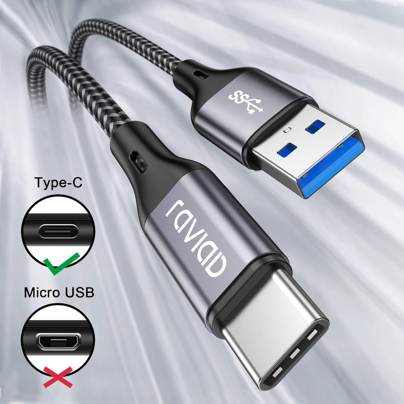 RAVIAD USB Type C Cable, USB C Charging Cable 1M QC 3.0 USB 3.0 Fast Charging and Synchronization USB C Cable Compatible for iPhone 15 Pro Max, Samsung Galaxy S24 S23 S22 S21 S20 Note 10, Huawei P60 Gray