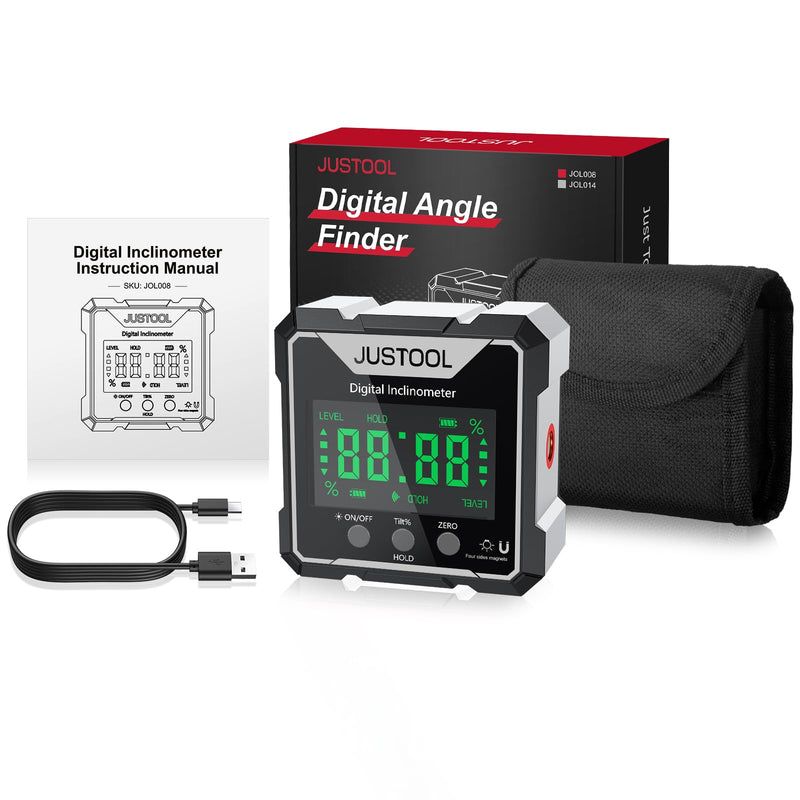 JUSTOOL Mini Digital Angle Gauge Magnetic Angle Finder with Dual Laser | Level Box Measuring Tool with Backlight, Auto-Flip Display, Table Saw Miter Inclinometer for Woodworking Machinery Grey