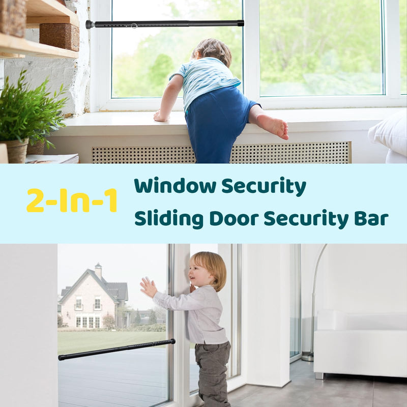 Sliding Door Security Bar, Adjustable Length for 17-50 inches Sliding Glass Door Security Bar,1 Inch Heavy Duty Sliding Door Lock Bar for Patio, Bacony, Apartment, Black