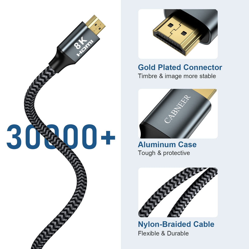 CABNEER 8K HDMI 2.1 Cable 0.5m, HDMI Cable Ultra High Speed 48Gbps 8K@60Hz 4K@120Hz 2.2/2.3 eARC HDCP Dolby HDR - Compatible with HDTV, Laptop, Xbox, PS5 Switch, etc. 1 piece
