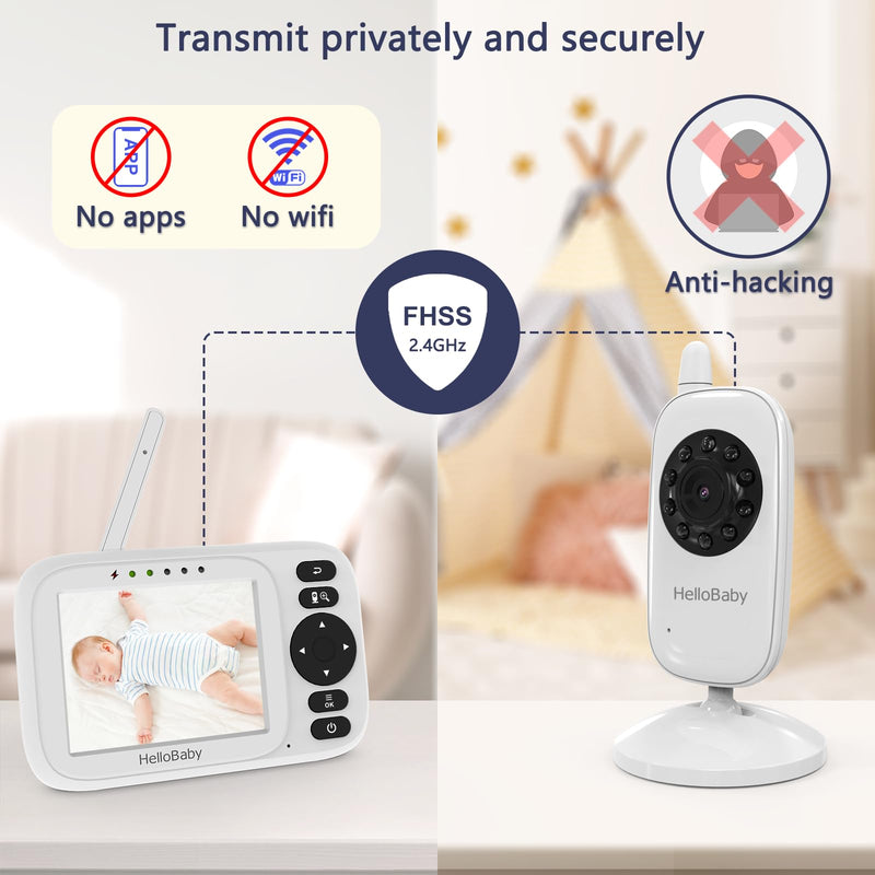 HelloBaby Baby Monitor No WiFi,Video Baby Monitor with Camera and Audio,3.2'' IPS Screen, Manual Baby Camera Adjustment, Night Vision, 1000ft/305m Range, ECO/VOX, Feeding Reminder, USB Charging Cable HB2438