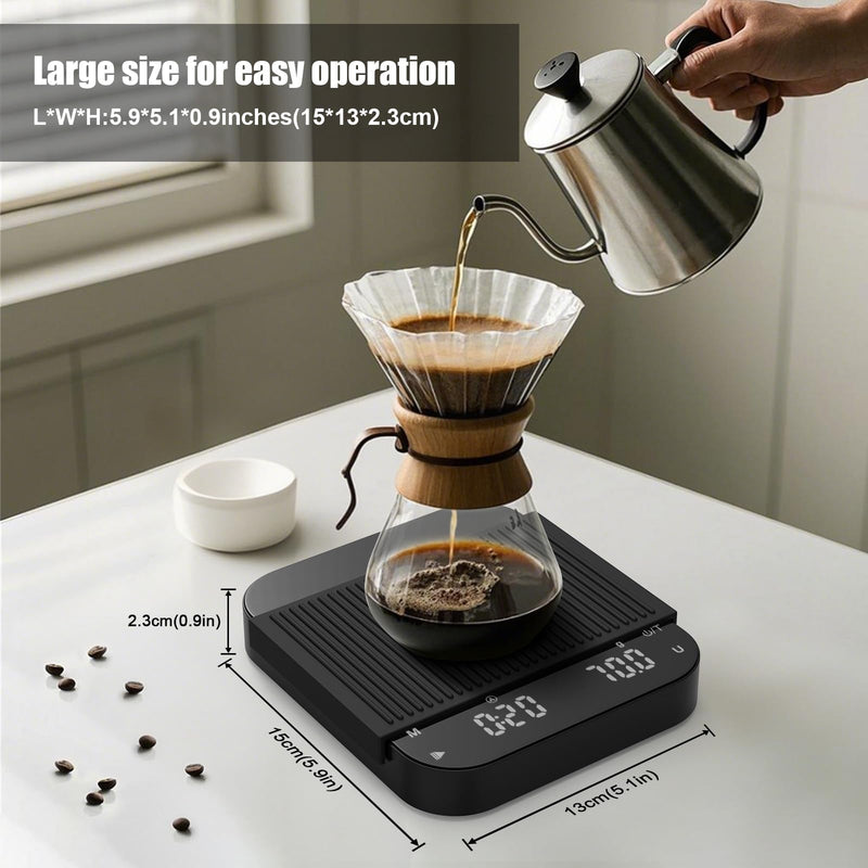 Rechargeable Coffee Scale with Timer, Diyife 3kg/0.1g High Precision Scale, 6 Units, HD LED Display, Long Battery Life, Portable Kitchen Scale for Espresso, French Press, Pour-Over Coffee Black