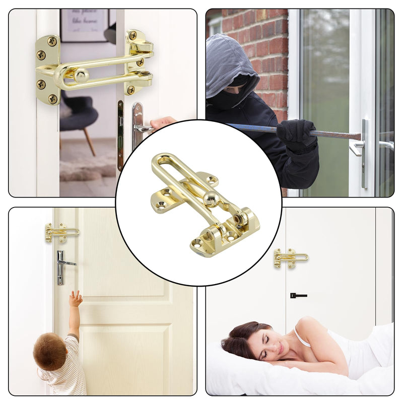 WellMade Swing Bar Door Lock Latch,Door Security Latch for Kids Safety and Home Security, Reinforcement Door Latch Guard Clasp（Bright Brass，4 Pack) 4 Pack Bright Brass