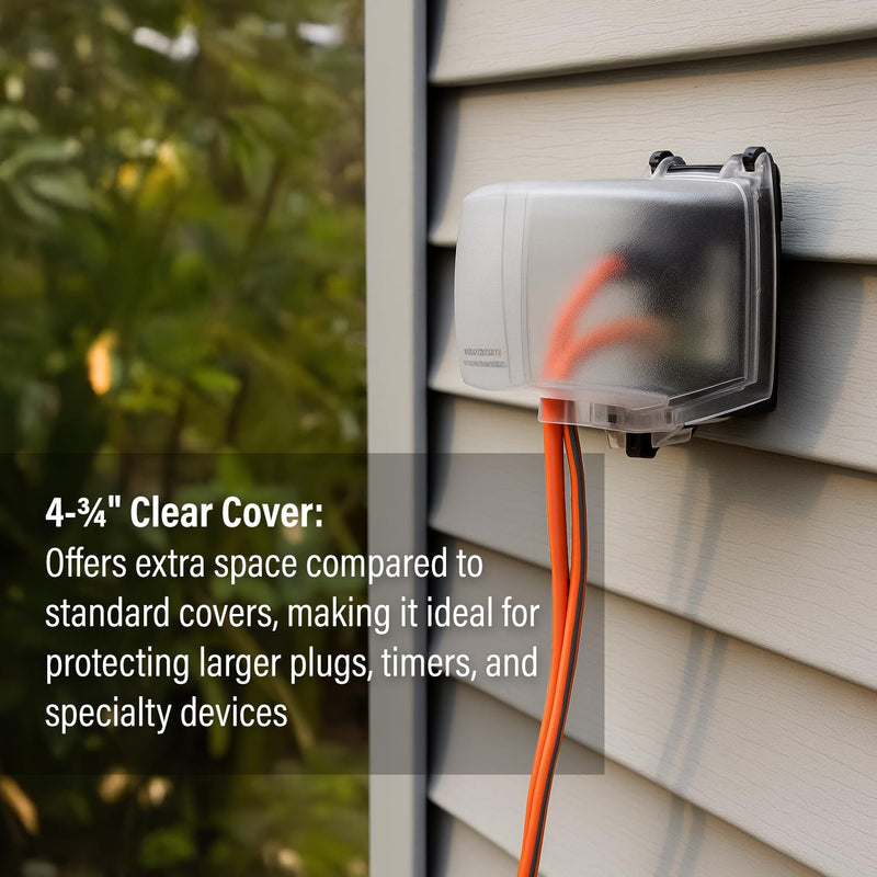 Intermatic WP1050 4-3/4" Deep Weatherproof Outlet Cover – Clear, GFCI & Round, Vertical Mount, UL Certified - Accommodates Single Device Configuration On Larger Double Gang 4"x4" Boxes 4-3/4" Depth