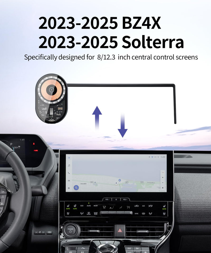 Wireless Charging car Phone Holder for Toyota BZ4X 2023-2025/Subaru Solterra 2023-2025 Accessories 8/12.3 inch Screen Fixed Clip,360° Rotation car Phone Mount Compatible with MagSafe