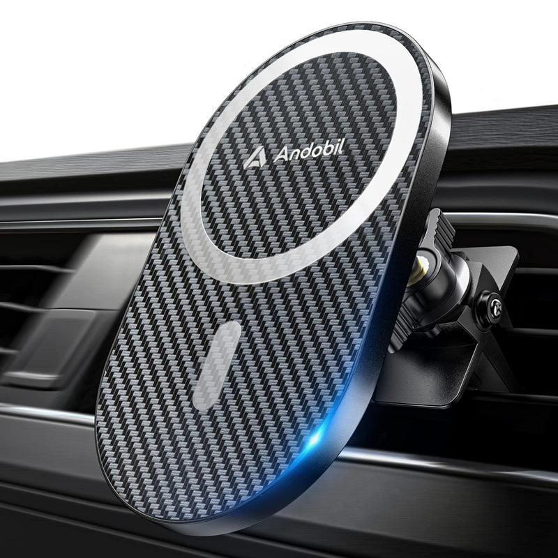 andobil Upgraded for Magsafe Car Mount Pro [Strongest Magnet, Big Phone Friendly] 360° Rotation Magnetic Phone Holder for Car Vent for iPhone 17 Pro Max 16/15/14/13/12 Samsung S25/S24 (Carbon Fiber) Black