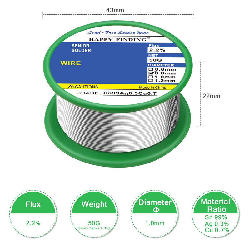 Tin solder, lead-free solder with rosin core (Sn99 Ag0.3 Cu0.7/0.8mm, 50g) Sn99 Ag0.3 Cu0.7/0.8mm, 50g