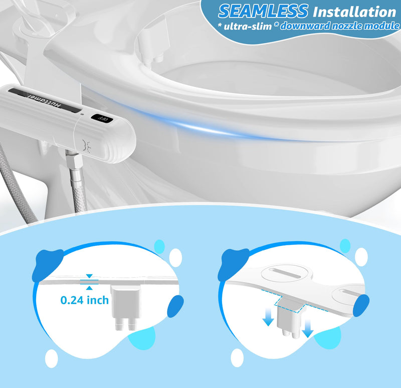 Huttdmel Ultra-Slim Bidet Attachment for Toilet, Non-Electric Dual Nozzle (Rear & Feminine Wash), Adjustable Fresh Cold Water Pressure, Stainless Steel Inlet, Easy to Install(Black & White) Black