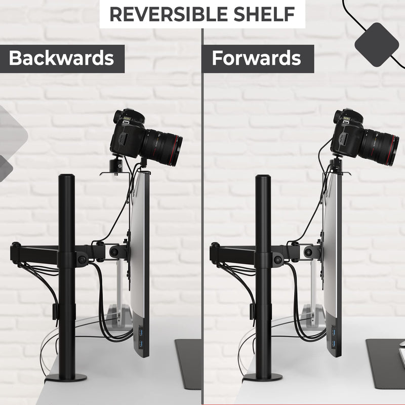 HumanCentric DSLR Monitor Mount Small, Desk Camera Mounting, Light Webcam, Microphone Shelf for Monitor VESA Arm, Replace Clamp Tripods, 100x100mm Patterns, Aluminum, Hardware Included Small Shelf