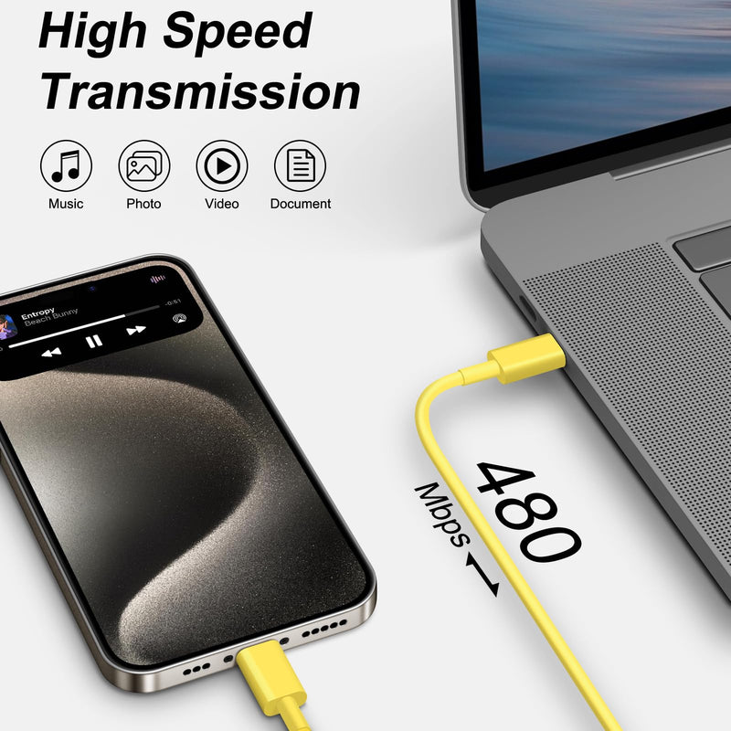 iPhone 16 15 Charger Fast Charging 10Ft - 2 Pack 20W USB C Wall Charger Block and Type C to C Cable Compatible with iPhone 16/16 Pro/16 Pro Max/iPhone 15, iPad Pro, Air 5/4,iPad 10（Yellow） Yellow