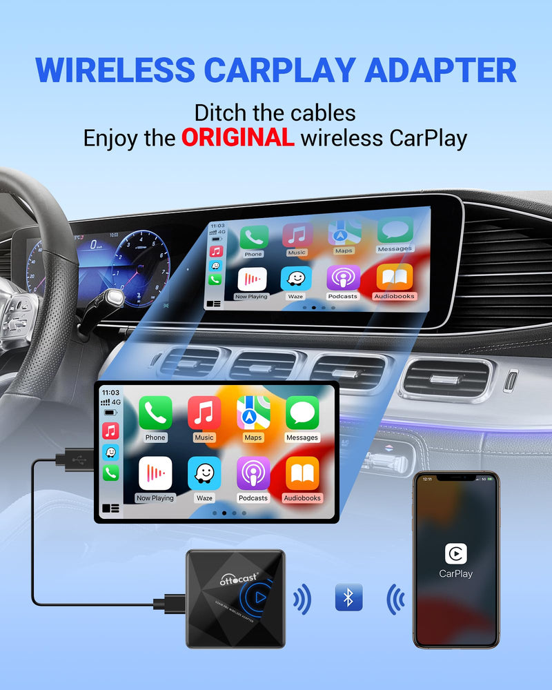 OTTOCAST U2Air Pro Wireless CarPlay Adapter for iPhone - 2025 Version Wired to Wireless CarPlay Dongle - Dual-Band WiFi, Low Latency, Online Update, Plug Play for Factory OEM Wired CarPlay Cars