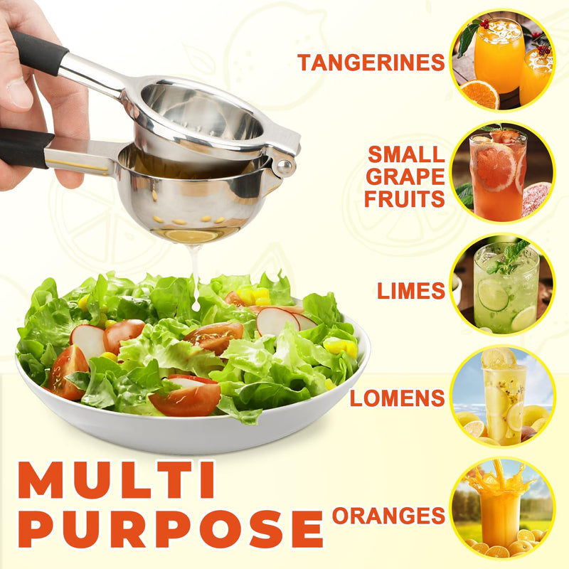 Lemon Squeezer,304 Stainless Steel Citrus Press Juicer,Non-Slip Grip Design Manual Juicer,Heavy Duty Manual Citrus Press Juicer & Lime Squeezer-Silver & BLack Silver & BLack
