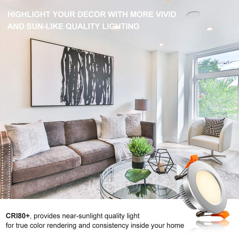 2 Inch LED Recessed Lighting, Dimmable Downlight 3W(35W Halogen Equivalent), 4000K Natural White Ceiling Light, CRI80, Silver Trim with LED Driver(4 Pack) 4000k (Natural White) Silver-2Inch-4Pack